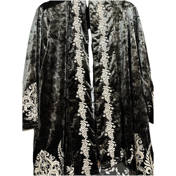 Andree by Unit Womens Cardigan Embroidered Velvet Open Front Kimono Sz S Boho - Picture 4 of 5